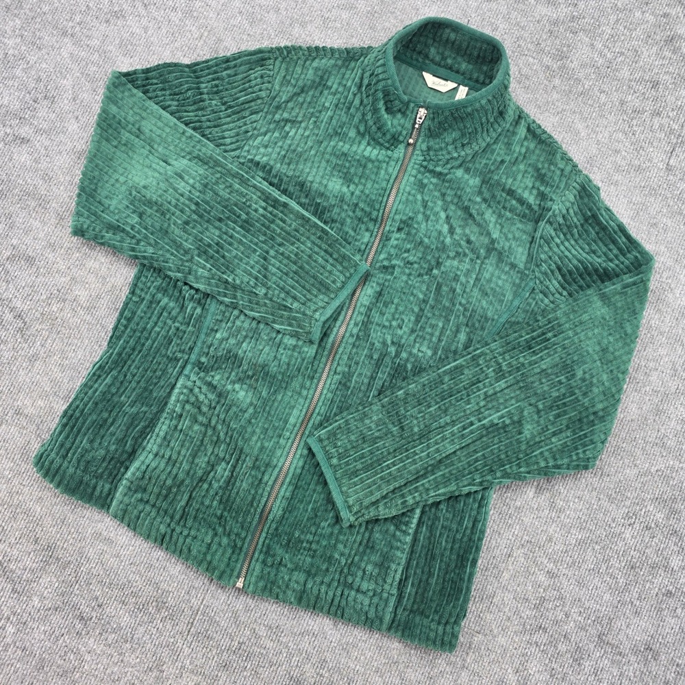 Woolrich Womens Green Textured Cotton Full Zip Mock Neck Jacket Size Large
